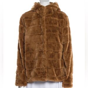 NWOT CHRISTIAN SIRIANO Faux Fur Teddy Bear Hooded Jacket Puffer Crop